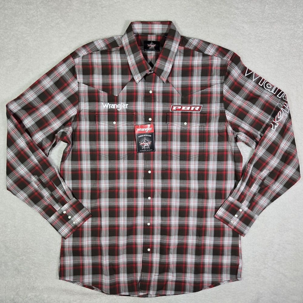 Wrangler PBR Mens XL Tall Long Sleeve Shirt Button Snap Plaid 112330377 XLT